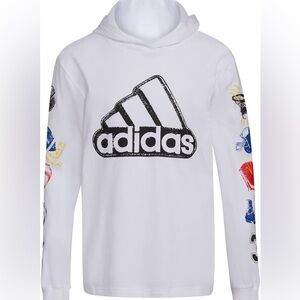 adidas Boys' Long Sleeve Cotton Jersey Hooded T-Shirt Tee, Sport Stamp on White